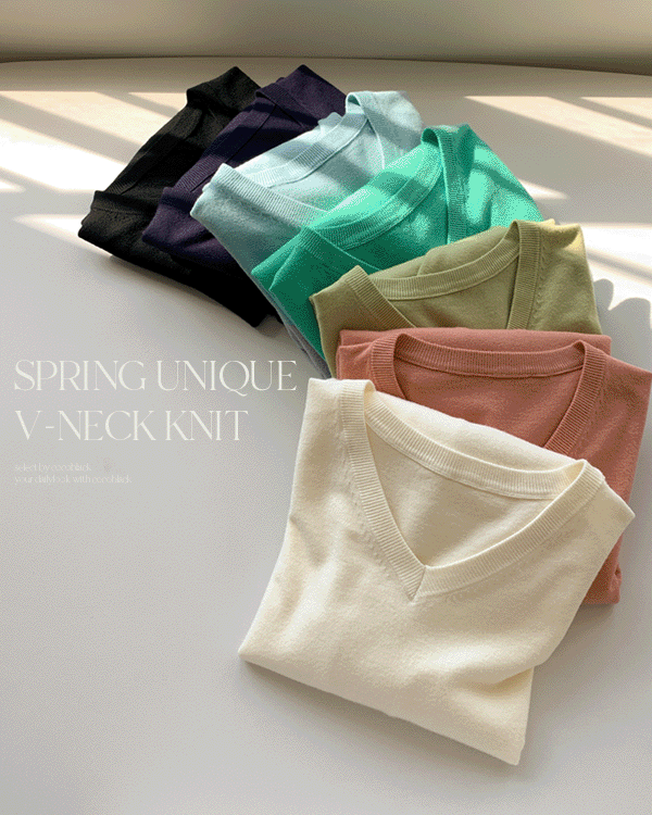 春ユニークブイネックニット