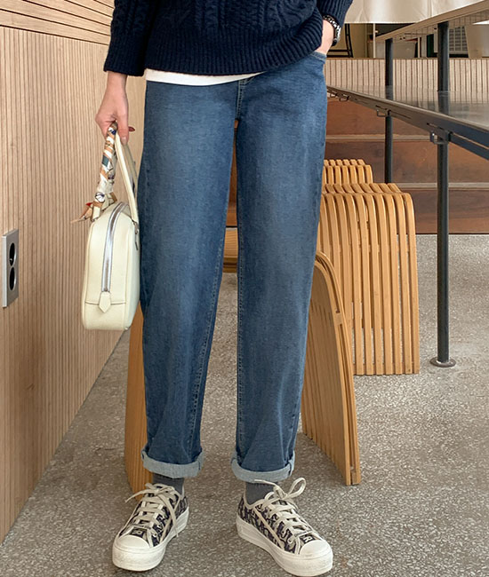 ツーボタン起毛バギーデニムパンツ
