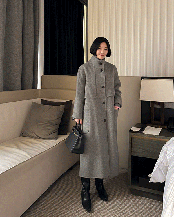 ハイネックハンドメイドロングコート