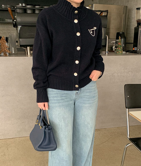 メリノウールウール100ボタンカーディガン