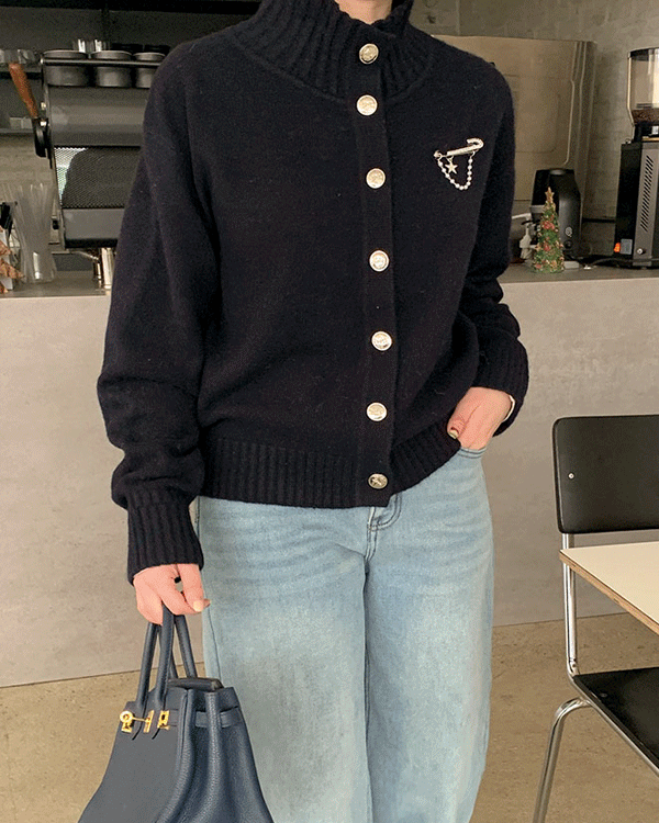 メリノウールウール100ボタンカーディガン