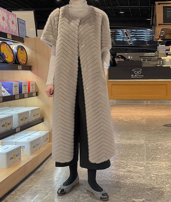 ロシャミンクファー半そでロングコート