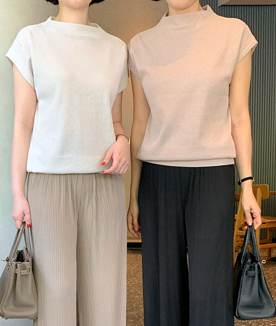 ピンタックキャップ袖ニット