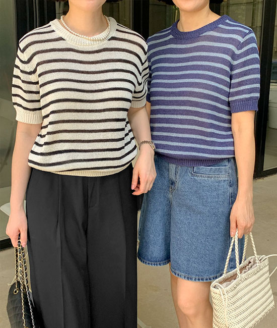 モモストライプニット