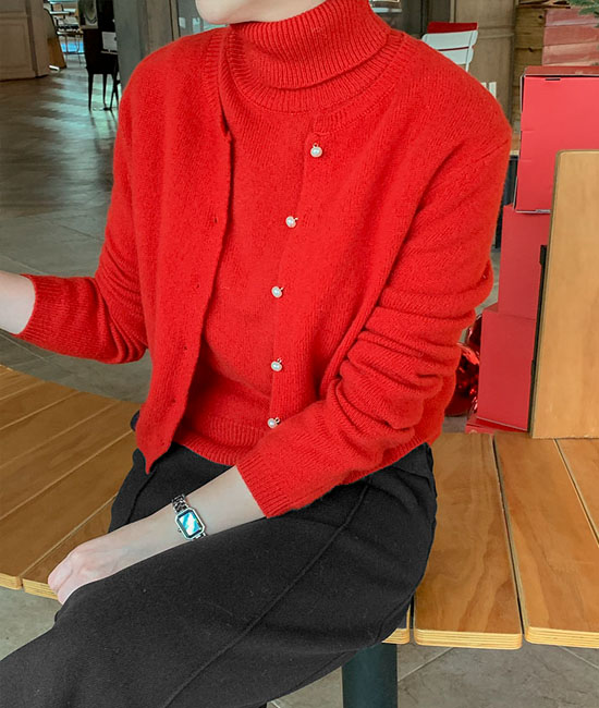 ウール100 真珠 カーディガン