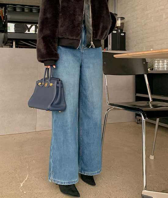 フラワーミンク起毛デニムパンツ