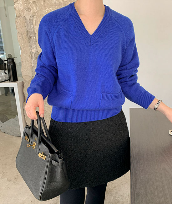 ミズウール100 ブイネックニット