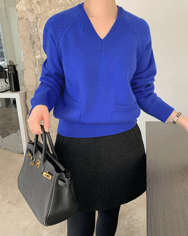 ミズウール100 ブイネックニット