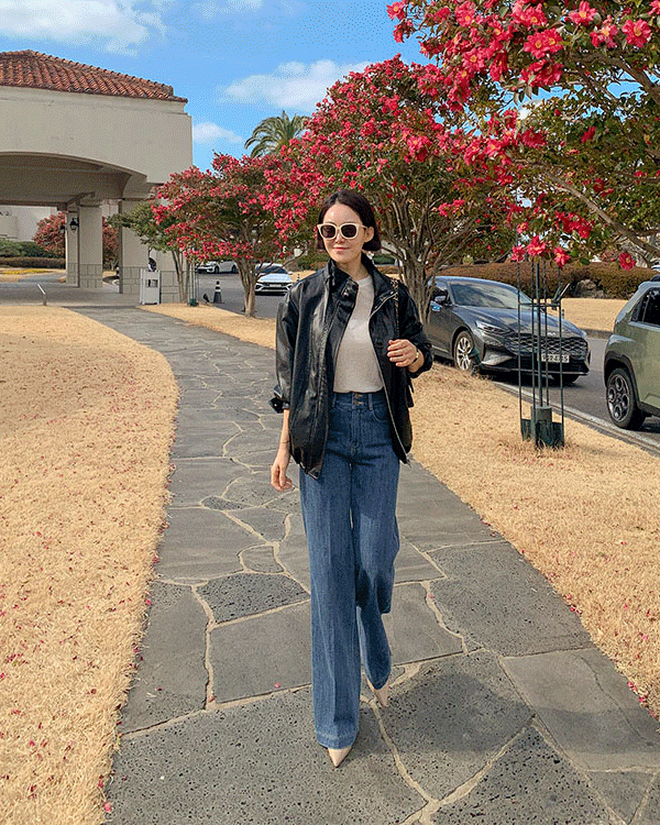 ロング脚ツーボタンデニムパンツ