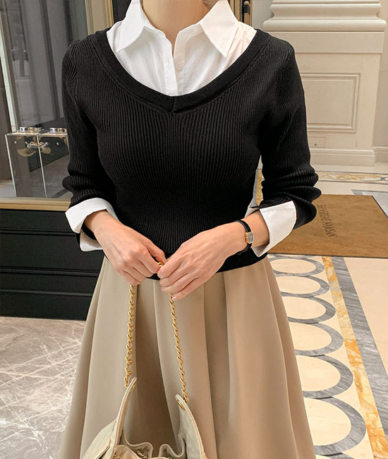 エリンシャツレイヤードニット