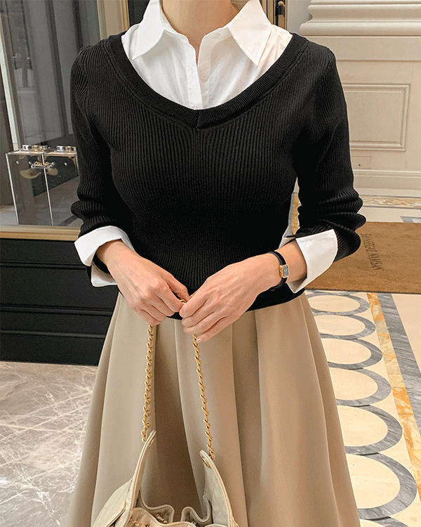 エリンシャツレイヤードニット