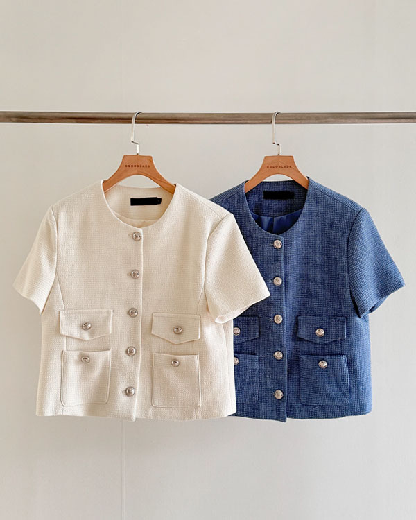 럭셔리 트위드 반소데 재킷