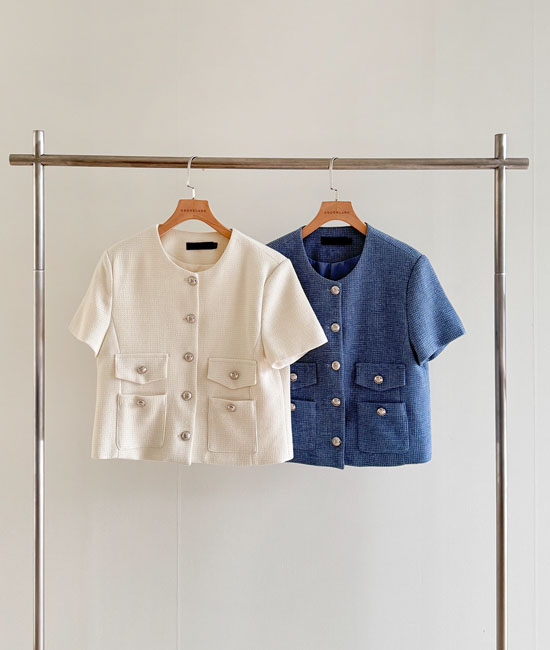 럭셔리 트위드 반소데 재킷