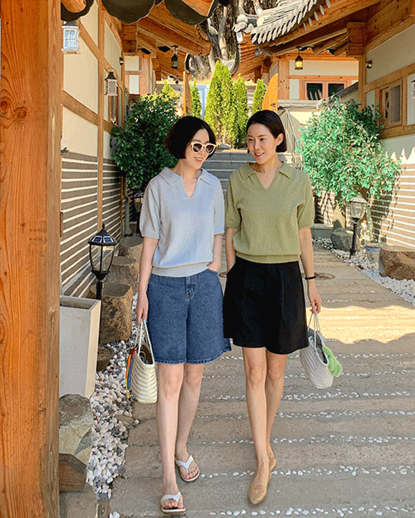 ホールガーメントカラー半そでニット