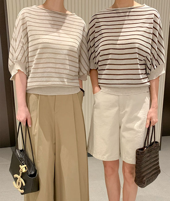 ボートネックストライプニット