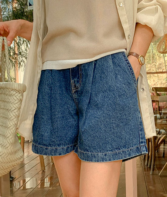 ベイピンタックデニムパンツ