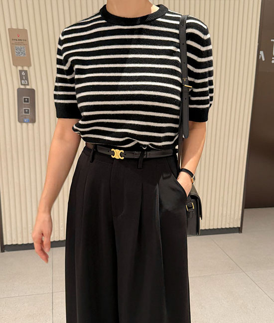 울100 ストライプ半そでニット